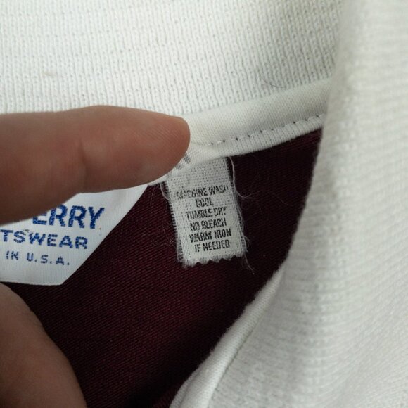Fred Perry Polo Shirt Men's XL Striped Burgundy White Sportswear Made in USA 80s - Picture 7 of 12